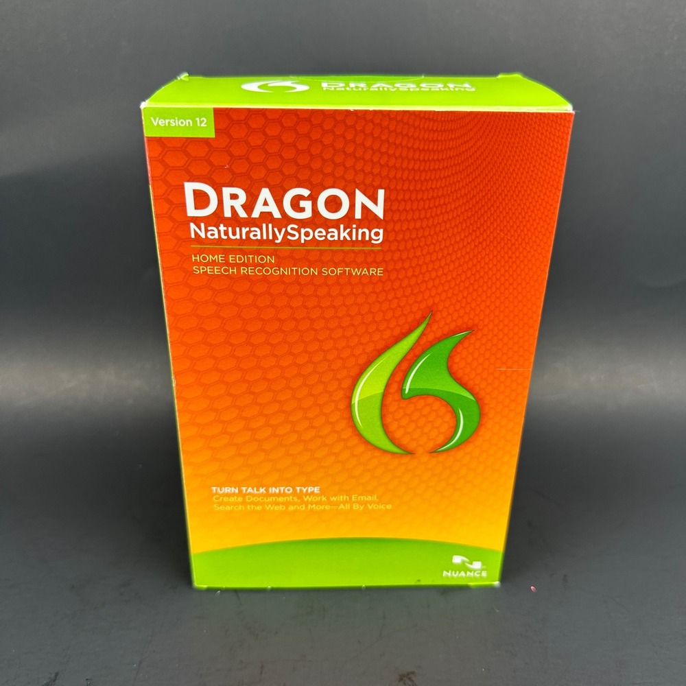 Nuance Dragon NaturallySpeaking Home Version 12 Speech Recognition Software Box